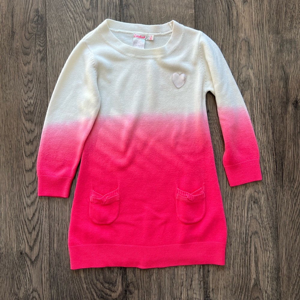 Billieblush Pink and Cream Long Sleeve Sweater Dress - Size 3